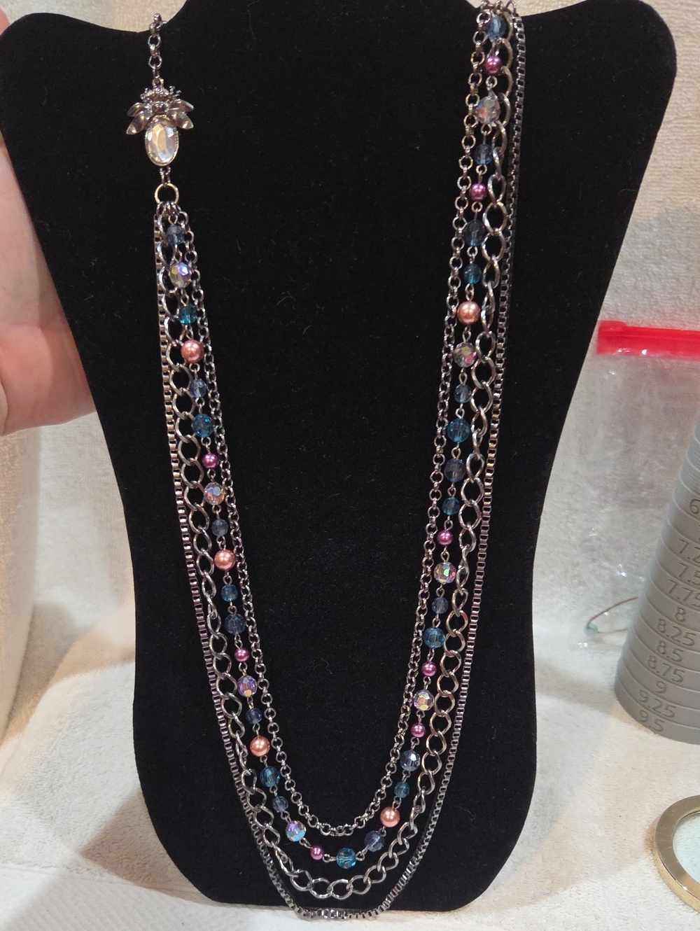 Multi-Strand Pink Blue Pearl Accent Necklace